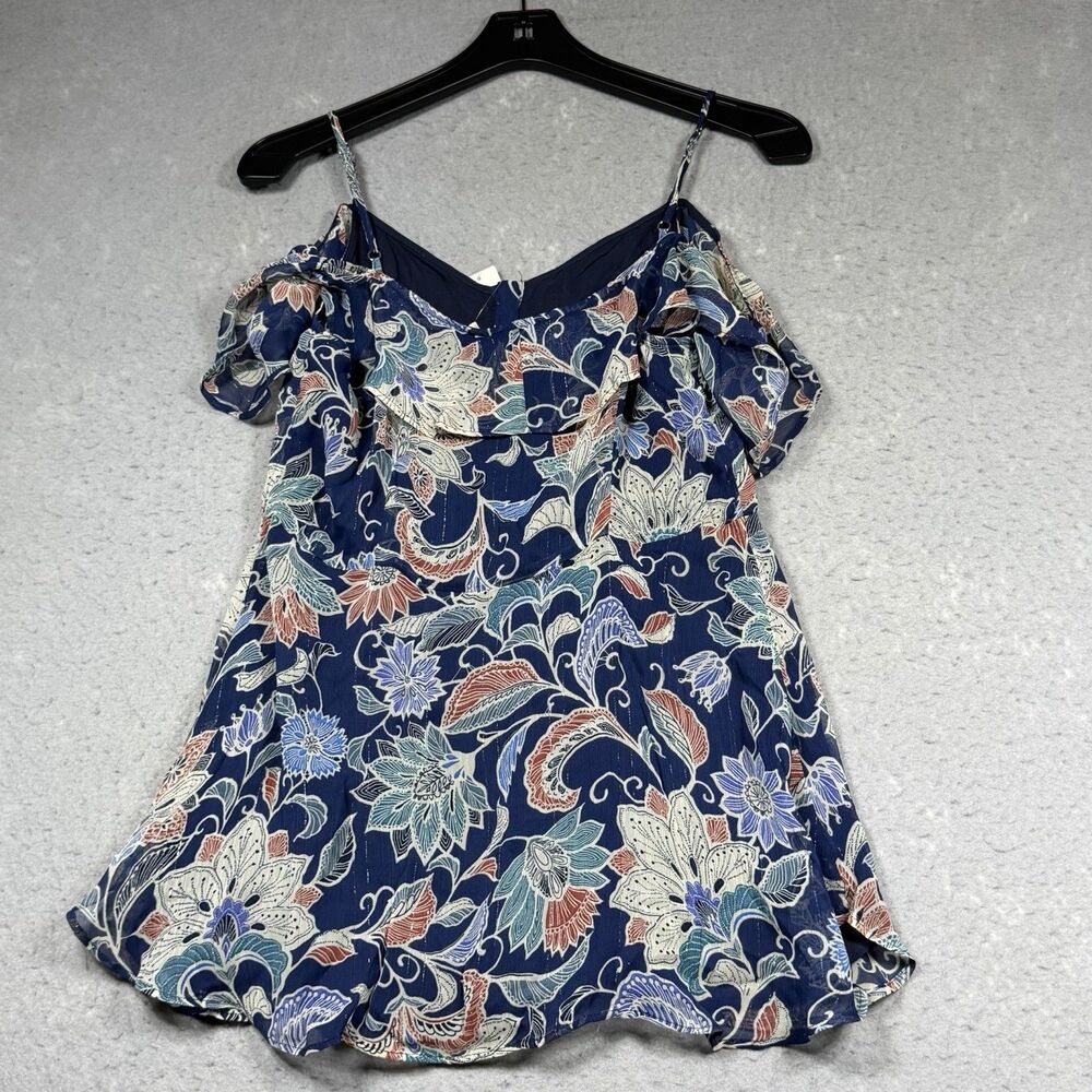 Anthropologie Maeve Blouse Top Women’s Size 6 Navy Floral Ruffle Open-Shoulder - Picture 9 of 15